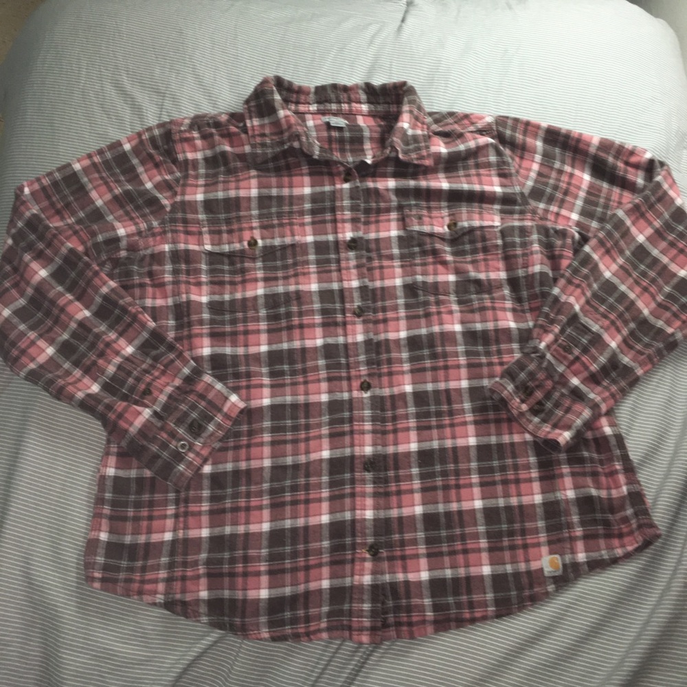 Carhartt light pink and brown flannel